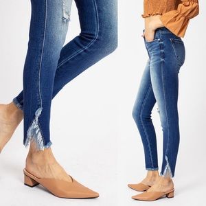 KANCAN KC9167QM HIGH RISE ANKLE FRINGE SIDE HEM SKINNY JEANS EUC 3/25